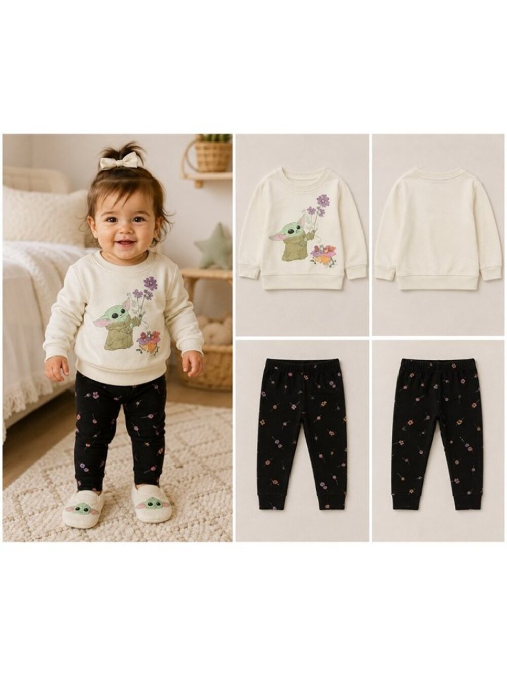 Star Wars Grogu Baby Yoda Baby Girls 2-Piece Sweatshirt Pants Set 12M NWT
